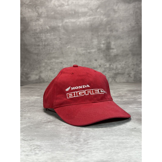 Vintage 90s Honda Big Red Embroidered Spellout Strapback Hat OSFA Red