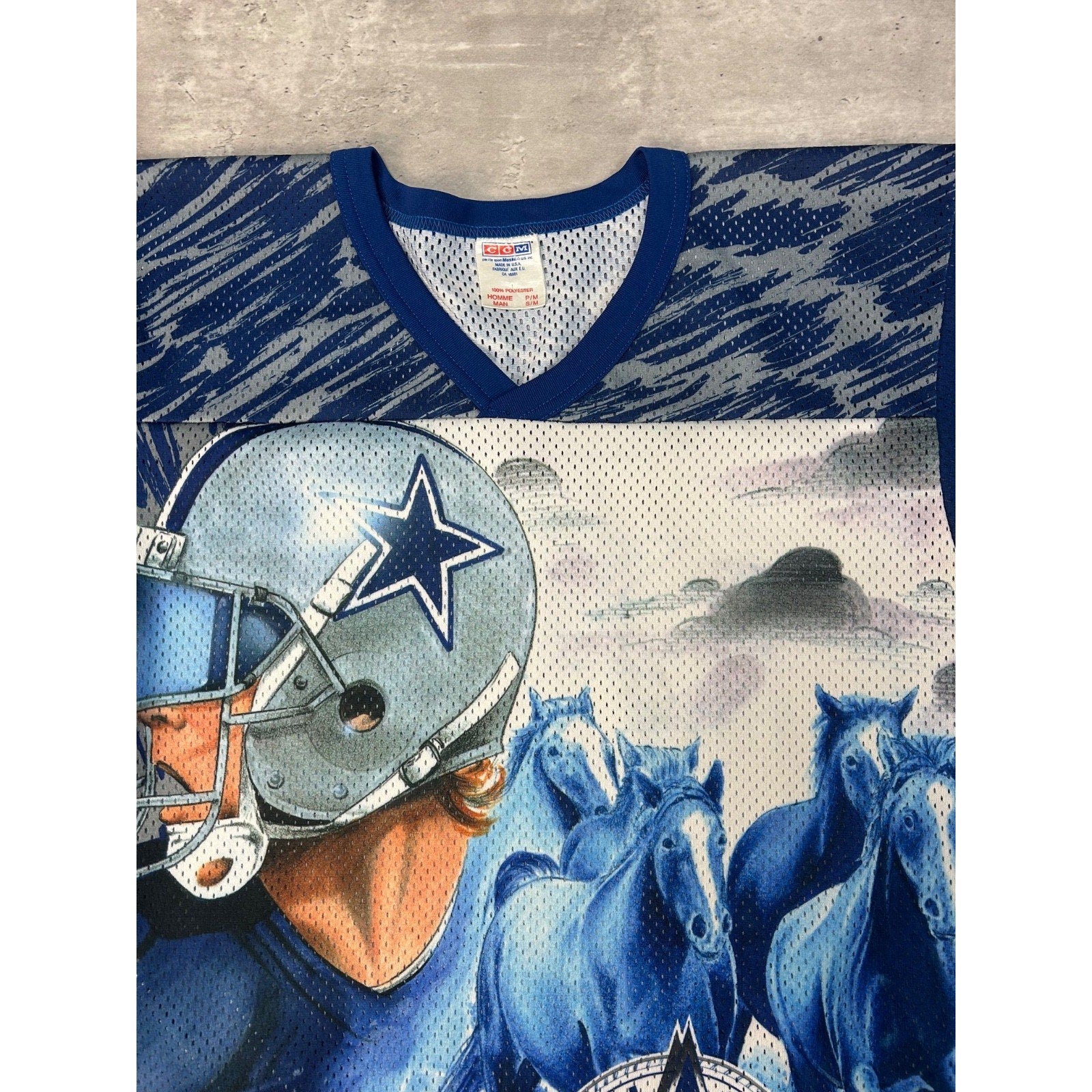 Vintage 90s Dallas Cowboys NFL All Over Print CCM Maska Football Jersey Size M