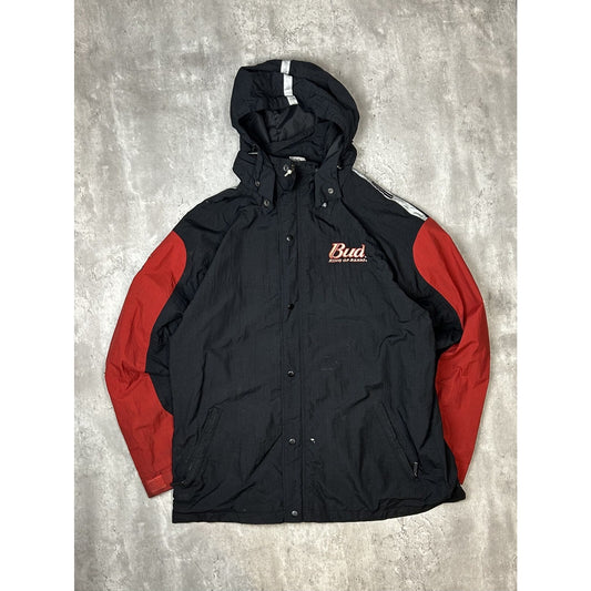 Vintage Budweiser King Of Beers Nascar Hooded Windbreaker Jacket Size XL