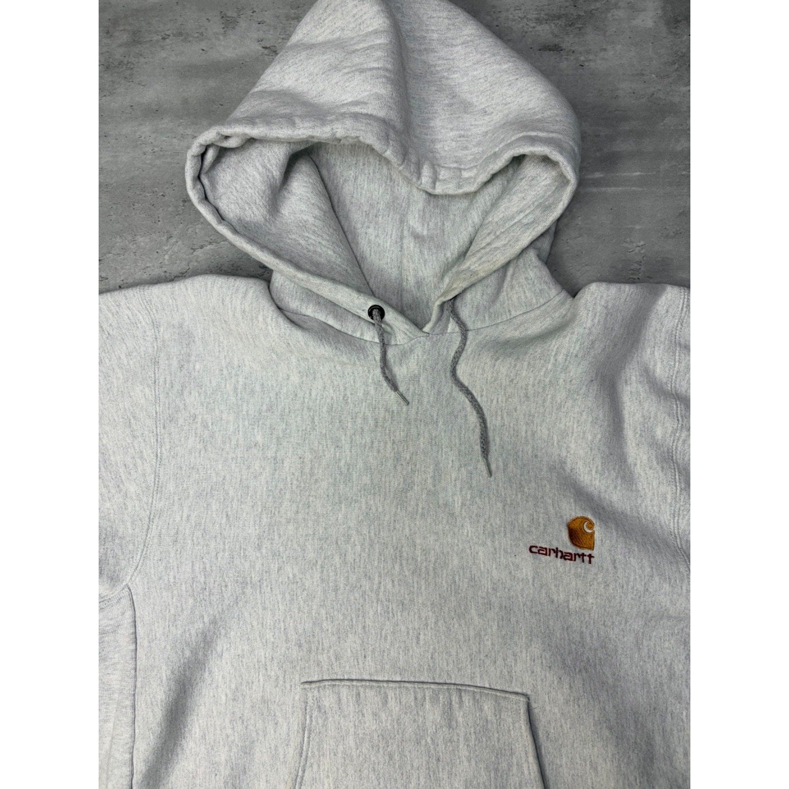 Vintage 80s/90s Carhartt Embroidered Spellout Logo Hooded Sweatshirt Size Medium