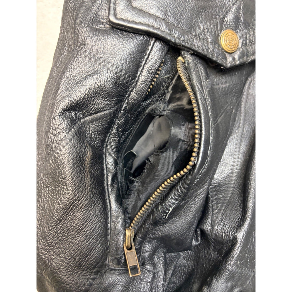 Vintage Leather Full Zip Black Bomber Jacket Size XL