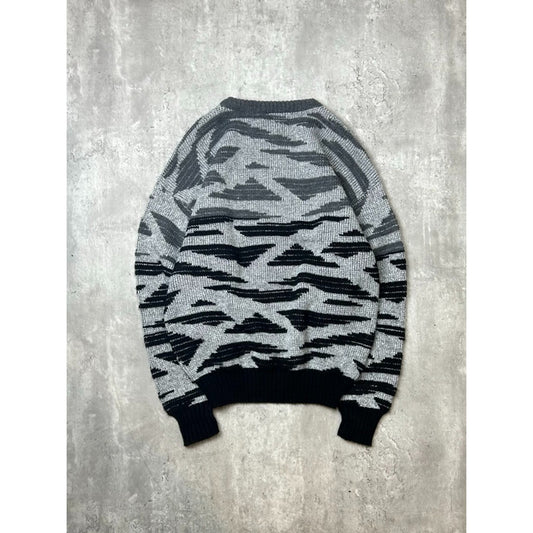 Vintage 90s Abstract Gradient Striped Pullover Ribbed Knit Sweater Size XL
