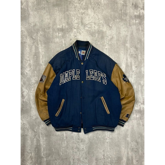 Vintage 90s Toronto Maple Leafs NHL Embroidered Starter Bomber Jacket Size XL