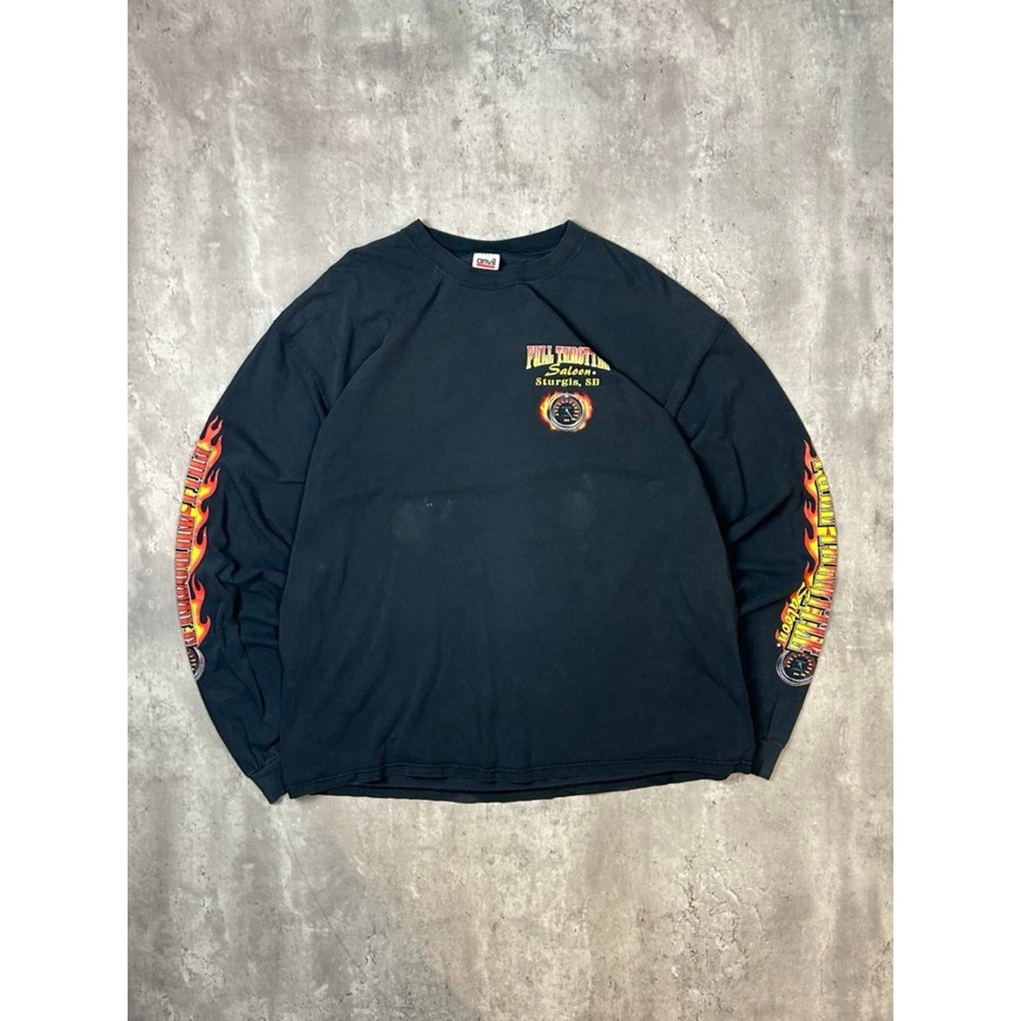 Vintage Full Throttle Saloon Flame Long Sleeve Graphic T-Shirt Size 2XL