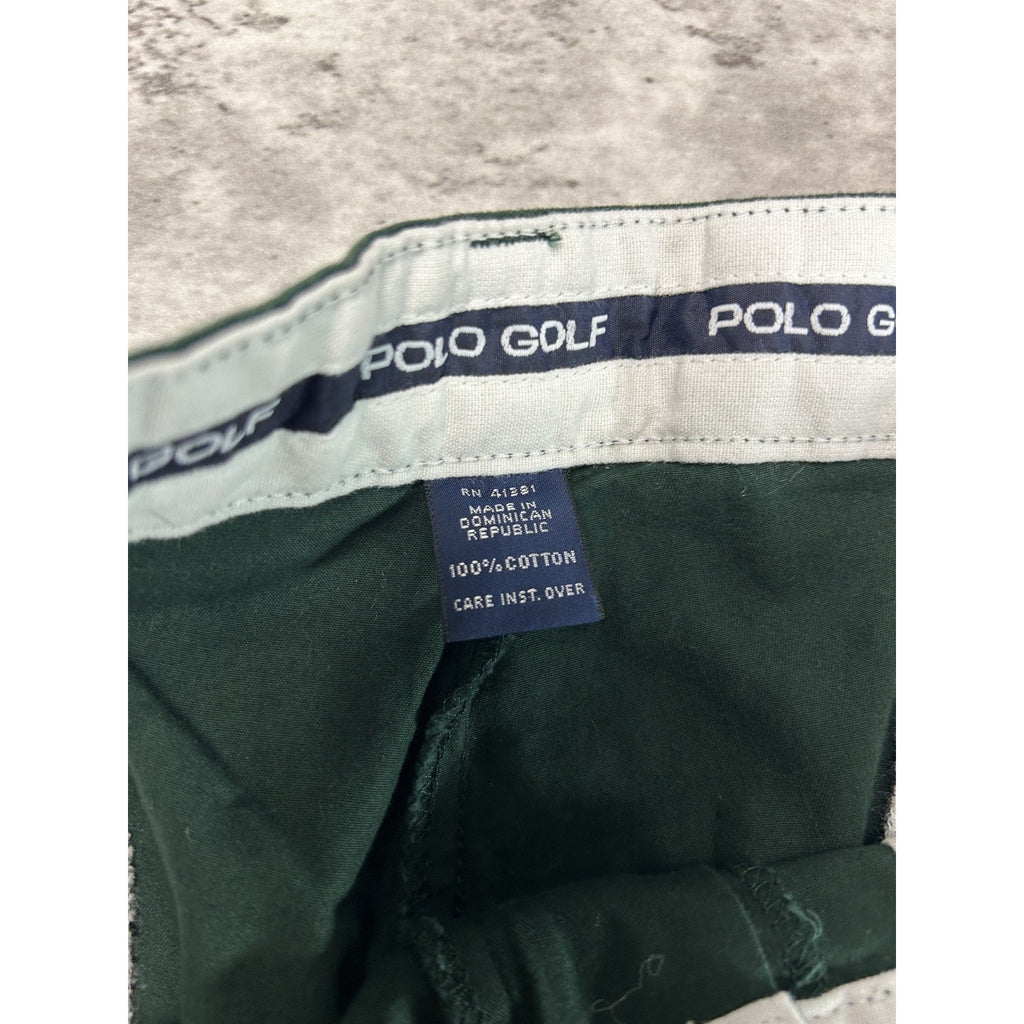 Vintage 90s Polo Golf Embroidered Crest Trouser Style Pants Size 35 Green