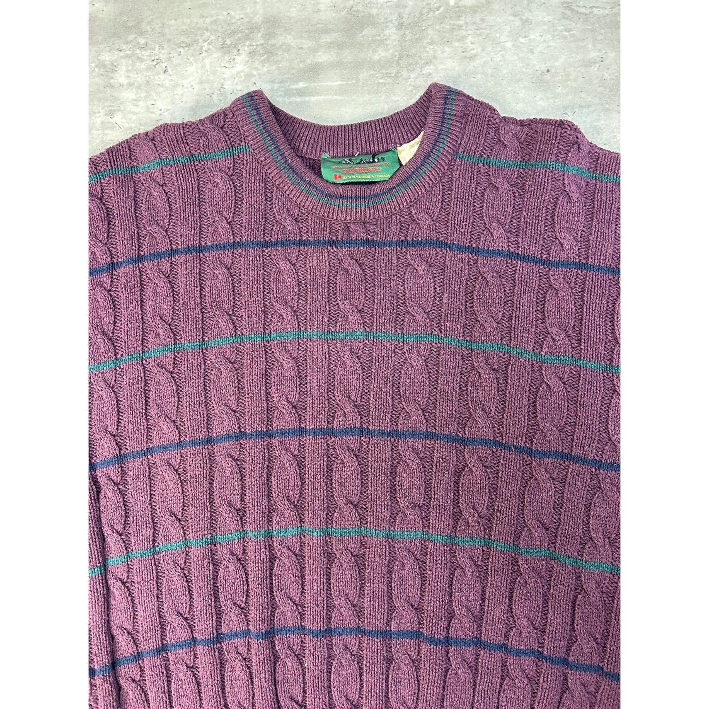 Vintage 90s Striped Cable Knit Pull Over Ribbed Sweater Size Medium