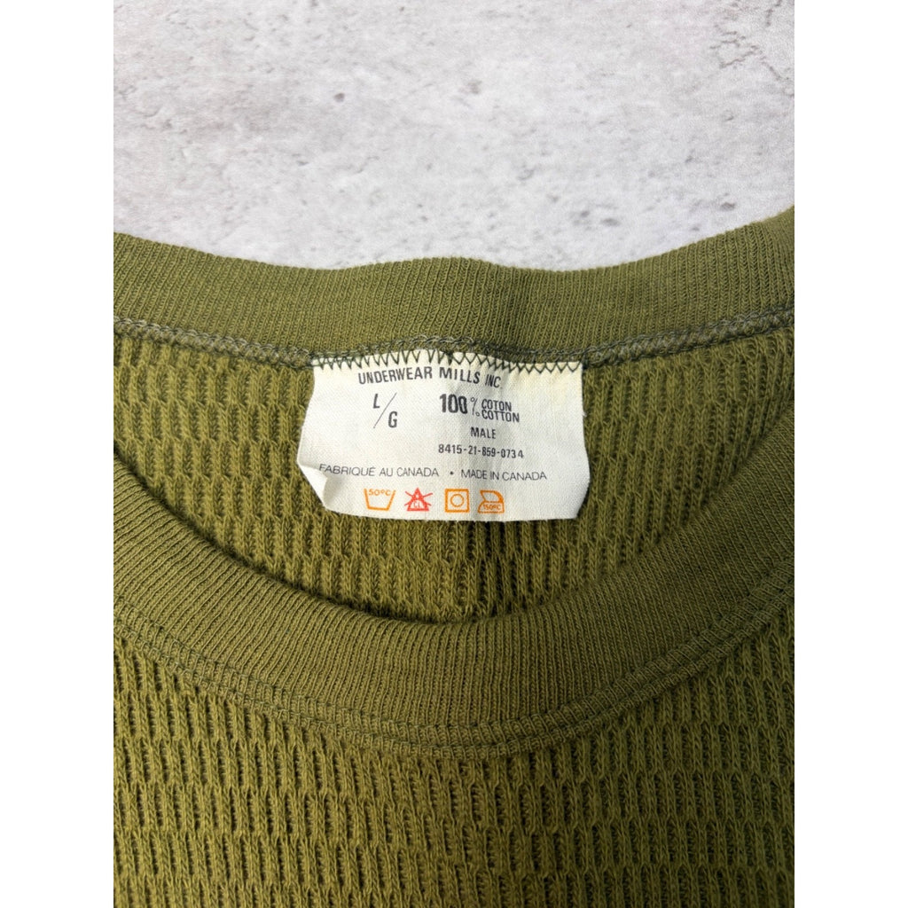 Vintage Green Thermal Long Sleeve T-Shirt Size Large