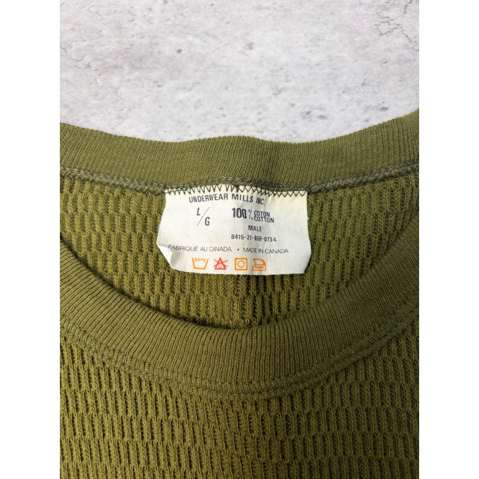 Vintage Green Thermal Long Sleeve T-Shirt Size Large