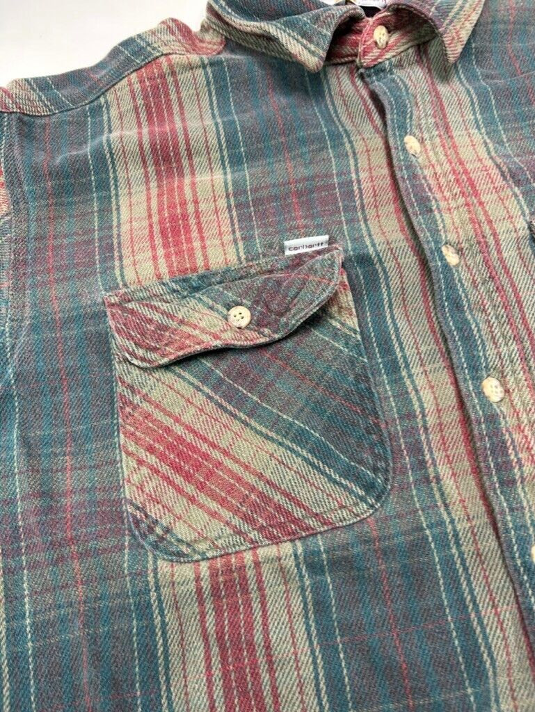 Vintage 80s/90s Carhartt Plaid Double Pocket Long Sleeve Button Up Shirt Sz XL