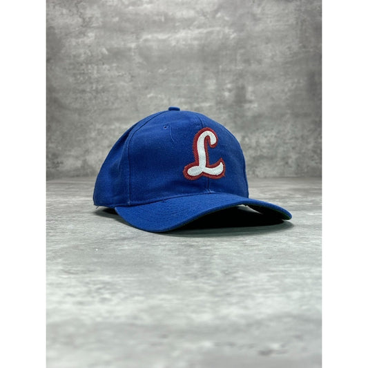 Vintage 90s Embroidered Cursive L Snapback Hat OSFA Blue