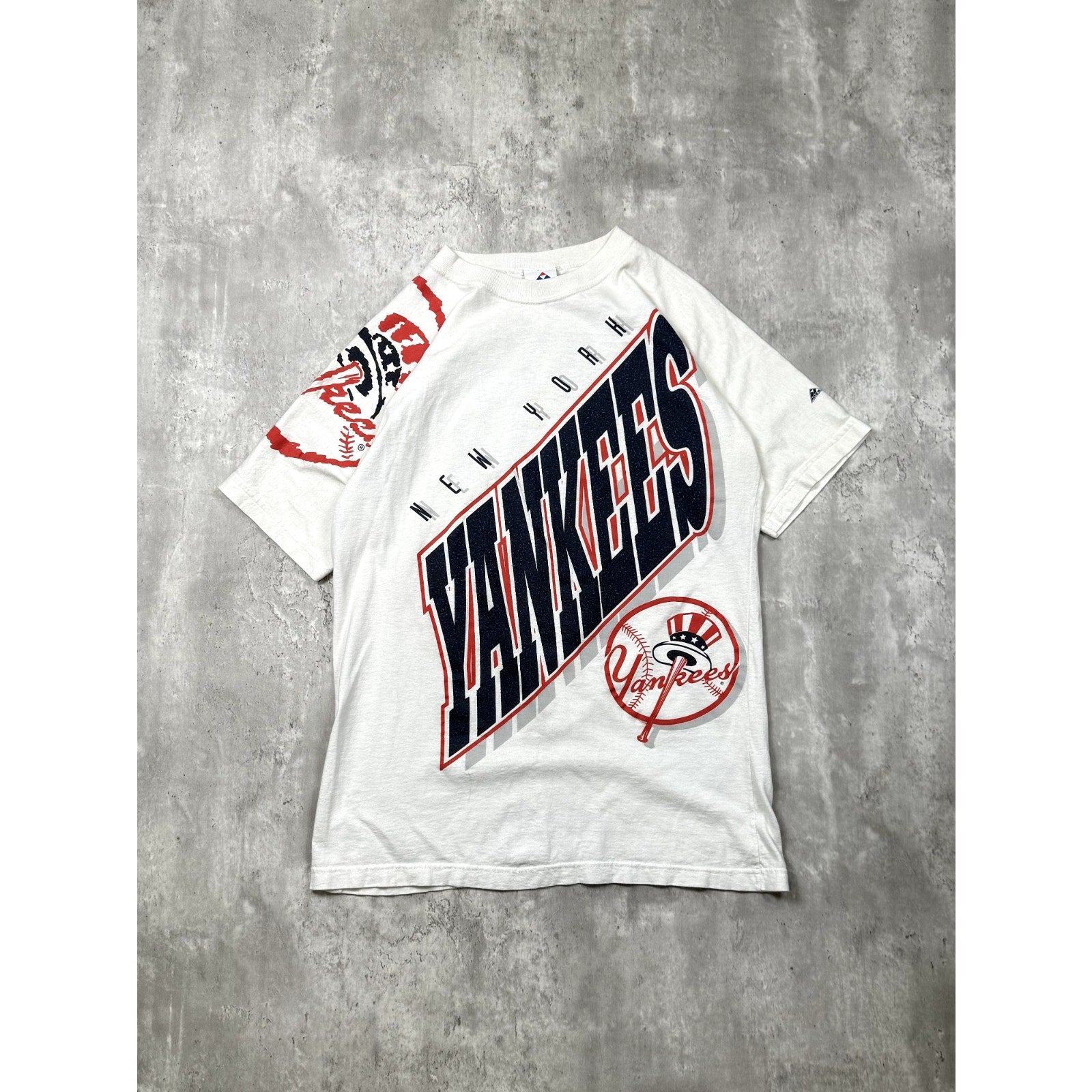 Vintage 90s New York Yankees MLB Boston Bombers Big Graphic T-Shirt Size Large