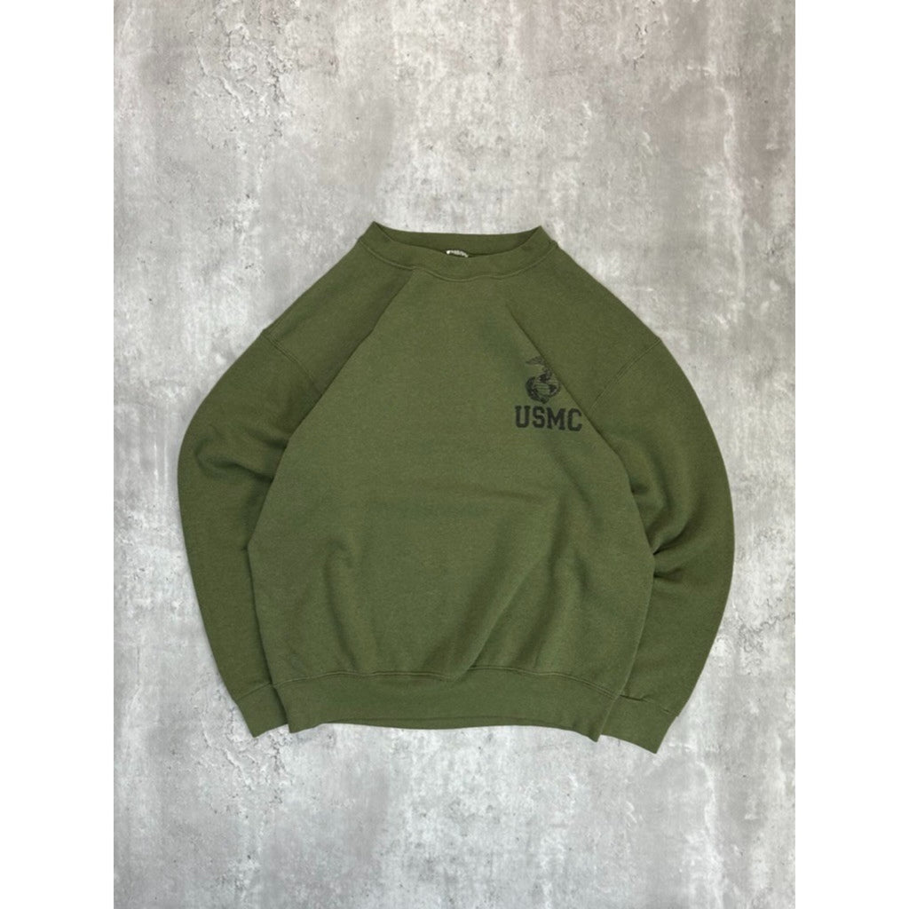 Vintage US Military USMC Graphic Crest Spellout Crewneck Sweatshirt Size Medium