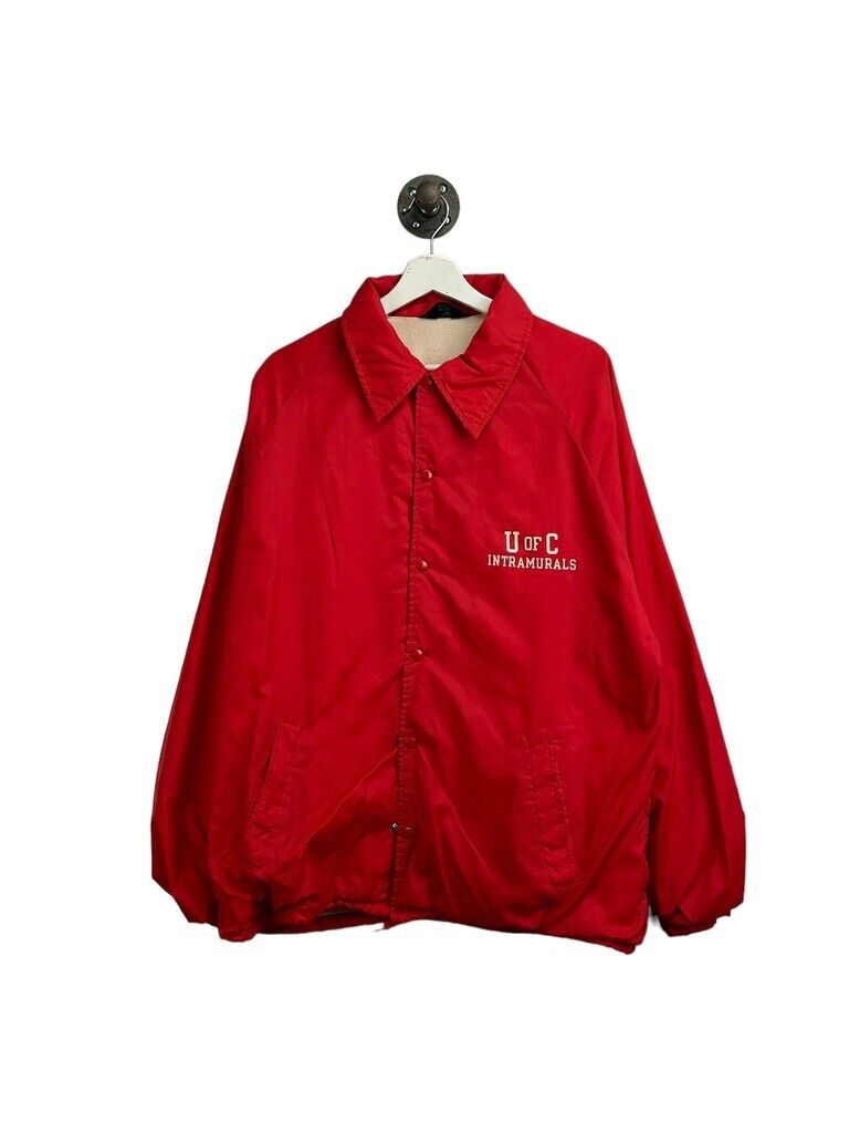 Vintage 80s U of C Intramurals Champion Nylon Coaches Jacket Size Large Red