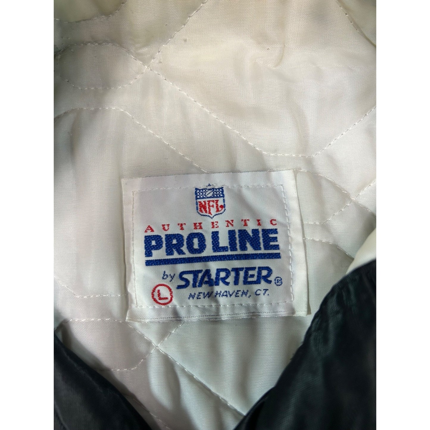 Vintage 90s Oakland Raiders NFL Starter Satin Bomber Jacket Size Large Black