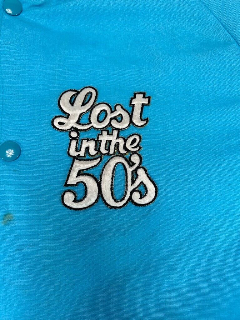 Vintage 80s Lost In The 50s Embroidered Spellout Varsity Bomber Jacket Sz Large