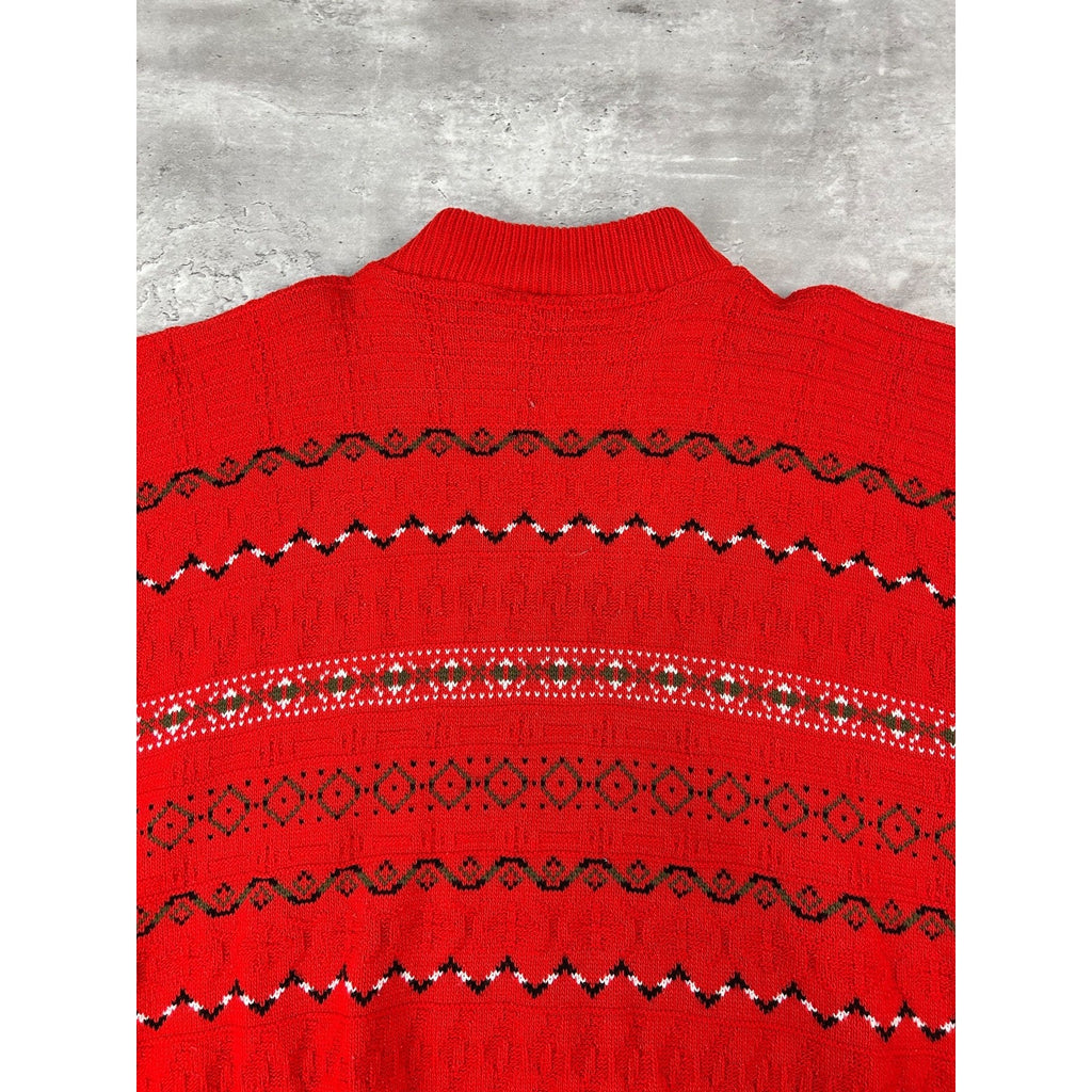 Vintage 90s Abstract Striped Print Pullover Mock Neck Knit Sweater Size XL