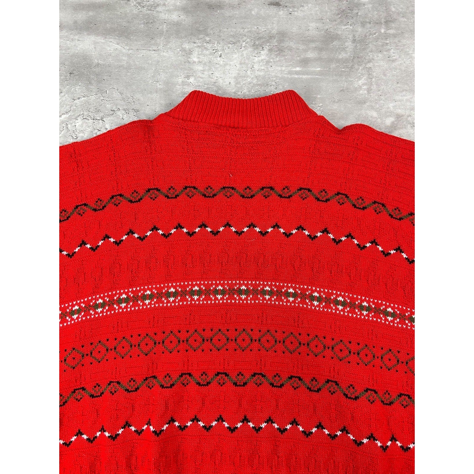 Vintage 90s Abstract Striped Print Pullover Mock Neck Knit Sweater Size XL