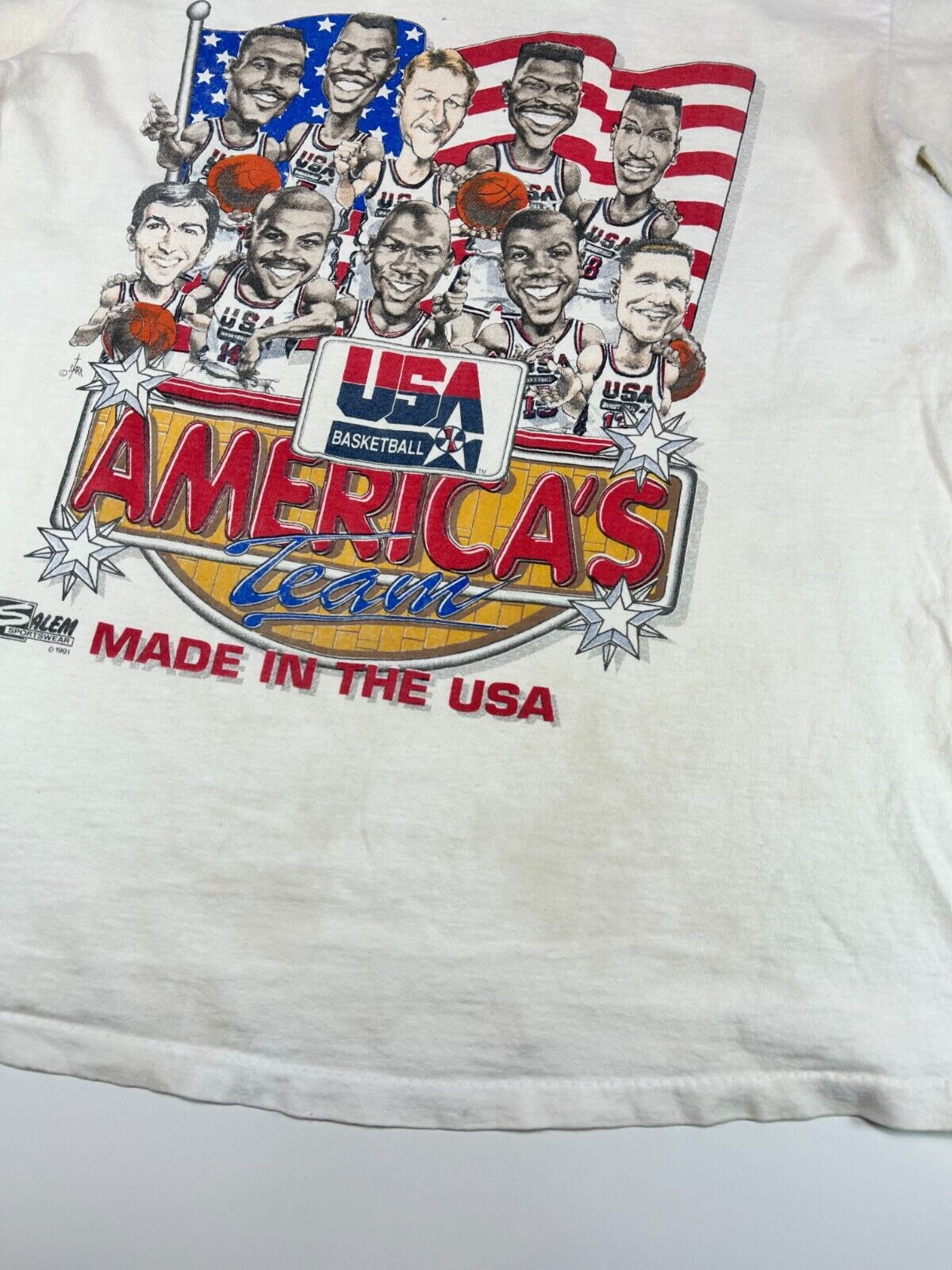 Vintage 1991 Team USA Caricature Graphic Basketball T-Shirt Size Medium