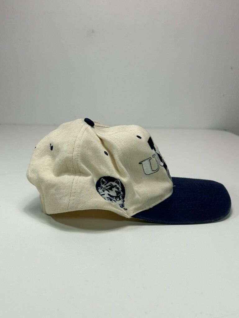 VTG 90s Uconn Huskies NCAA Collegiate Embroidered Spell Out Snapback Hat OSFA