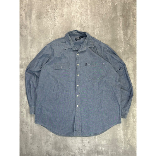 Vintage Polo Ralph Lauren Long Sleeve Button Up Shirt Size 2XL Blue