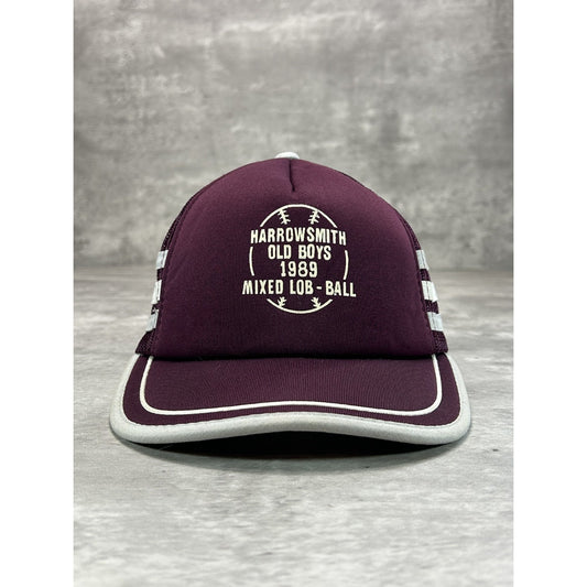VTG 1989 Harrowsmith Old Boys Baseball Three Stripe Trucker Snapback Hat OSFA