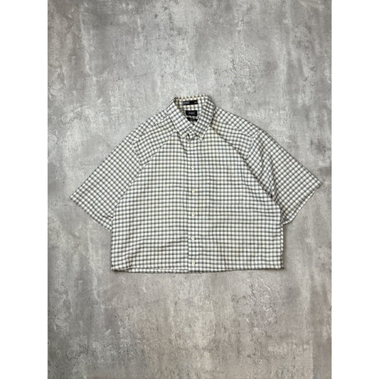 Vintage Haggar Plaid Single Pocket Reworked Cropped Button Up Shirt Size XL