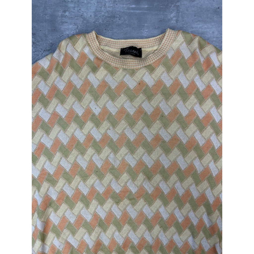 Vintage 90s Tosani Lightweight Zig Zag Print Pullover Knit Sweater Size XL