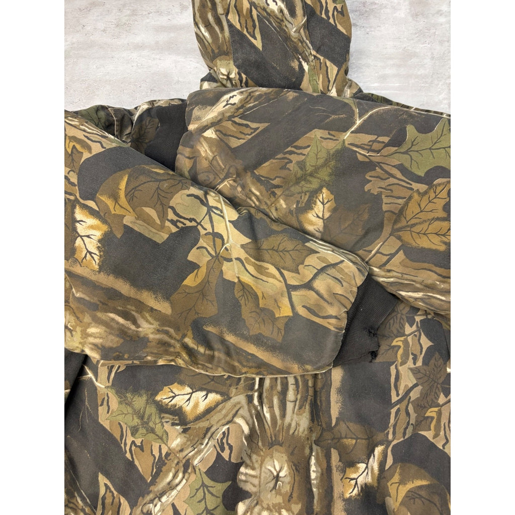 Vintage Insulated Tree Camo Hunting Hooded Bomber Jacket Size XL