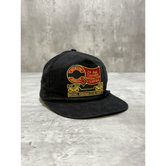 Vintage 90s CP Rail Embroidered Logo Corduroy Snapback Hat OSFA Black