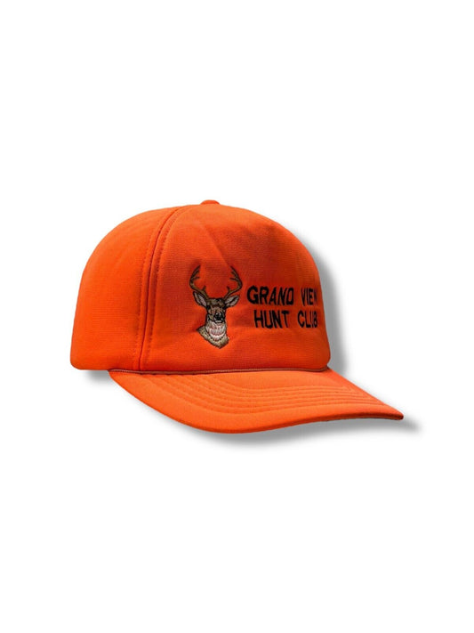 Vintage 80s Grand View Hunt Club Deer Graphic Foam Snapback Hat OSFA Orange