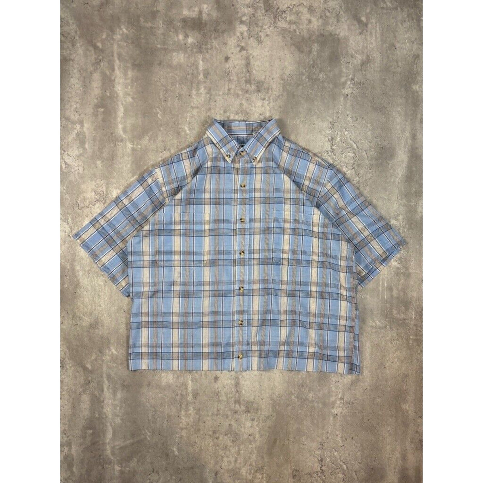 Vintage 90s McGregor Classic Plaid Short Sleeve Cropped Button Up Shirt Size Large