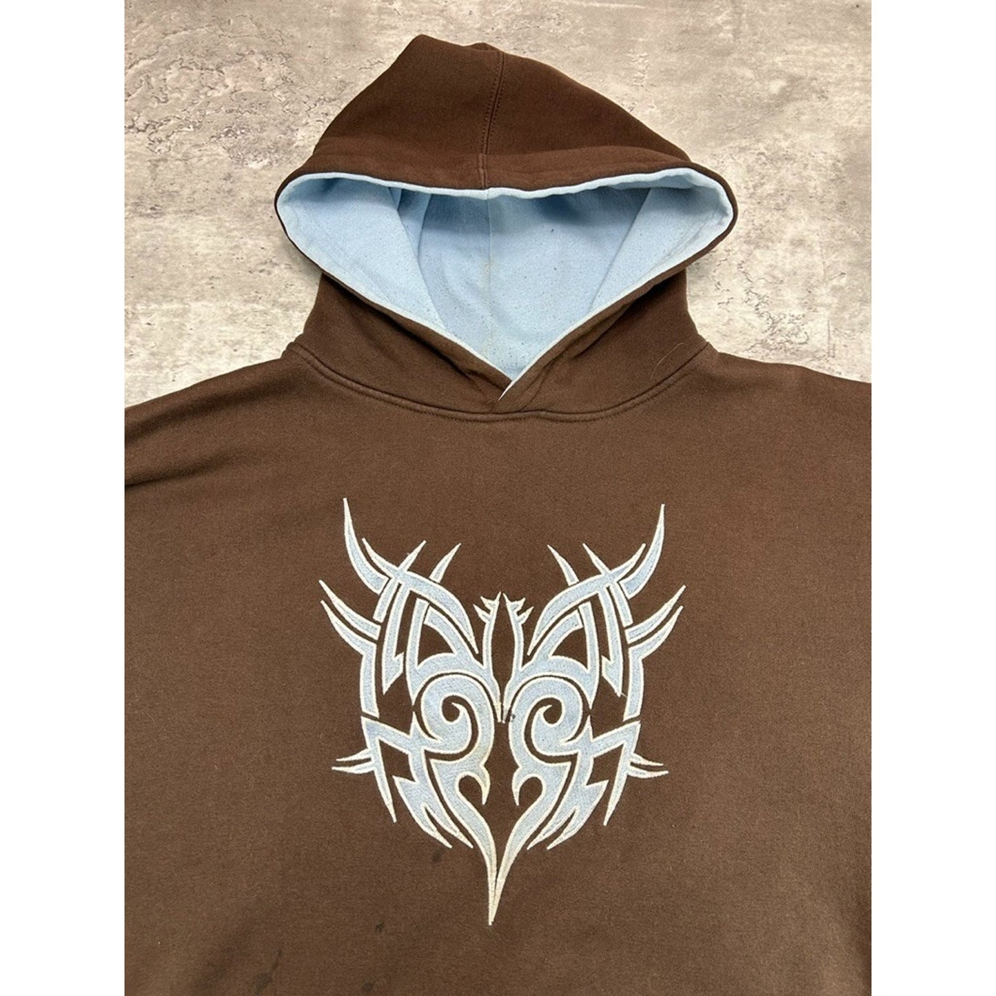 Vintage Y2K Two Tone Tribal Print Pullover Hooded Sweatshirt Size XL Brown/Blue