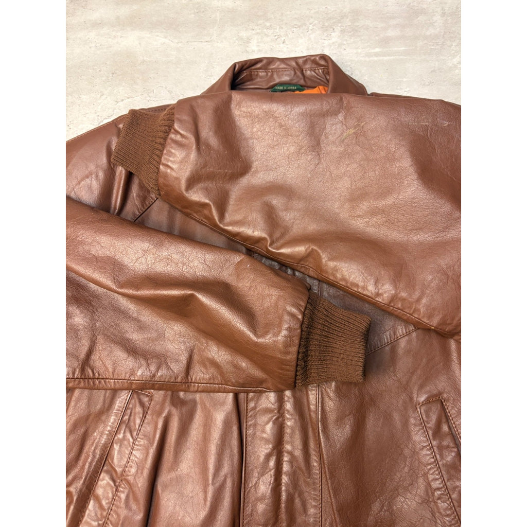 Vintage Hill & Archer Brown Leather Bomber Jacket Size Medium