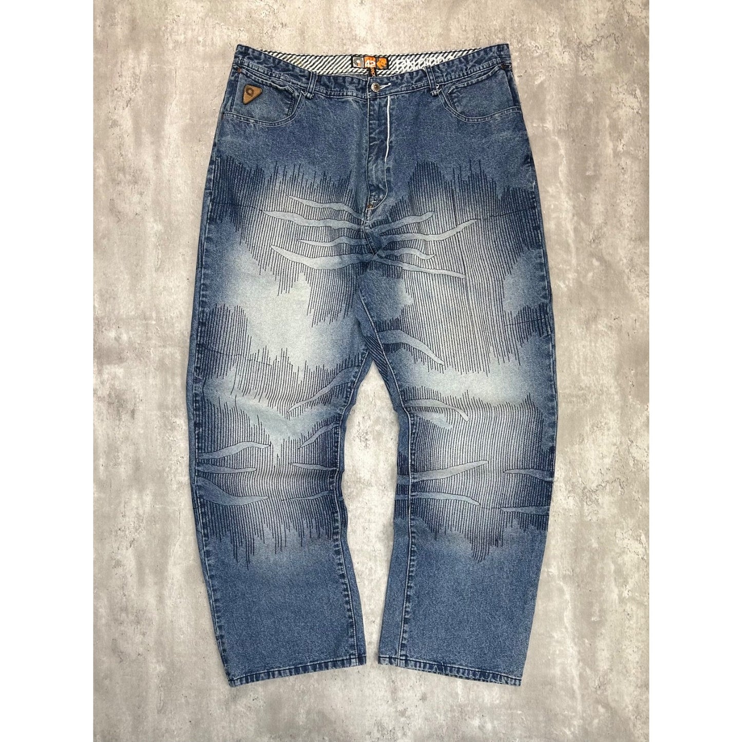 Vintage Y2K Akademiks Baggy Fit Medium Wash Textured Denim Pants Size 41