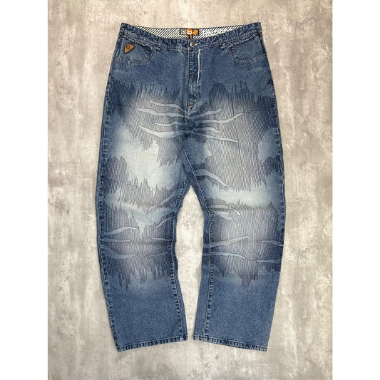 Vintage Y2K Akademiks Baggy Fit Medium Wash Textured Denim Pants Size 41