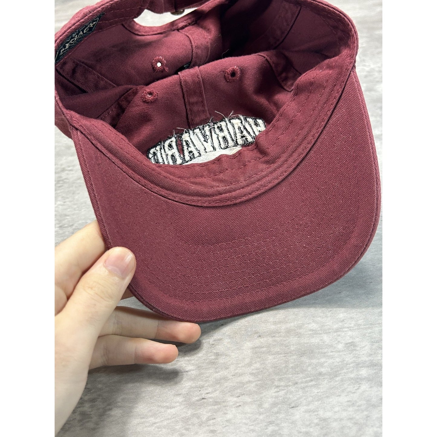 Vintage Harvard Lacrosse NCAA Embroidered Spellout Strapback Hat OSFA Maroon