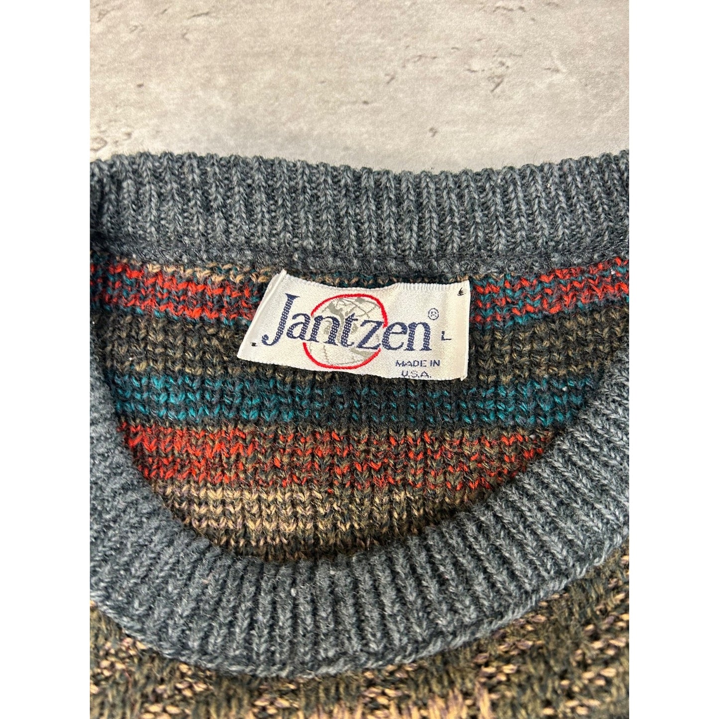 Vintage 90s Abstract Geometric Striped Pullover Knit Sweater Size Large