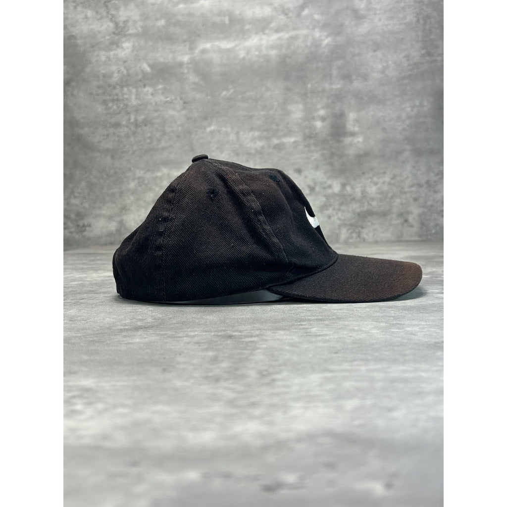 Vintage 90s Nike Embroidered Swoosh Strapback Hat OSFA Black/White