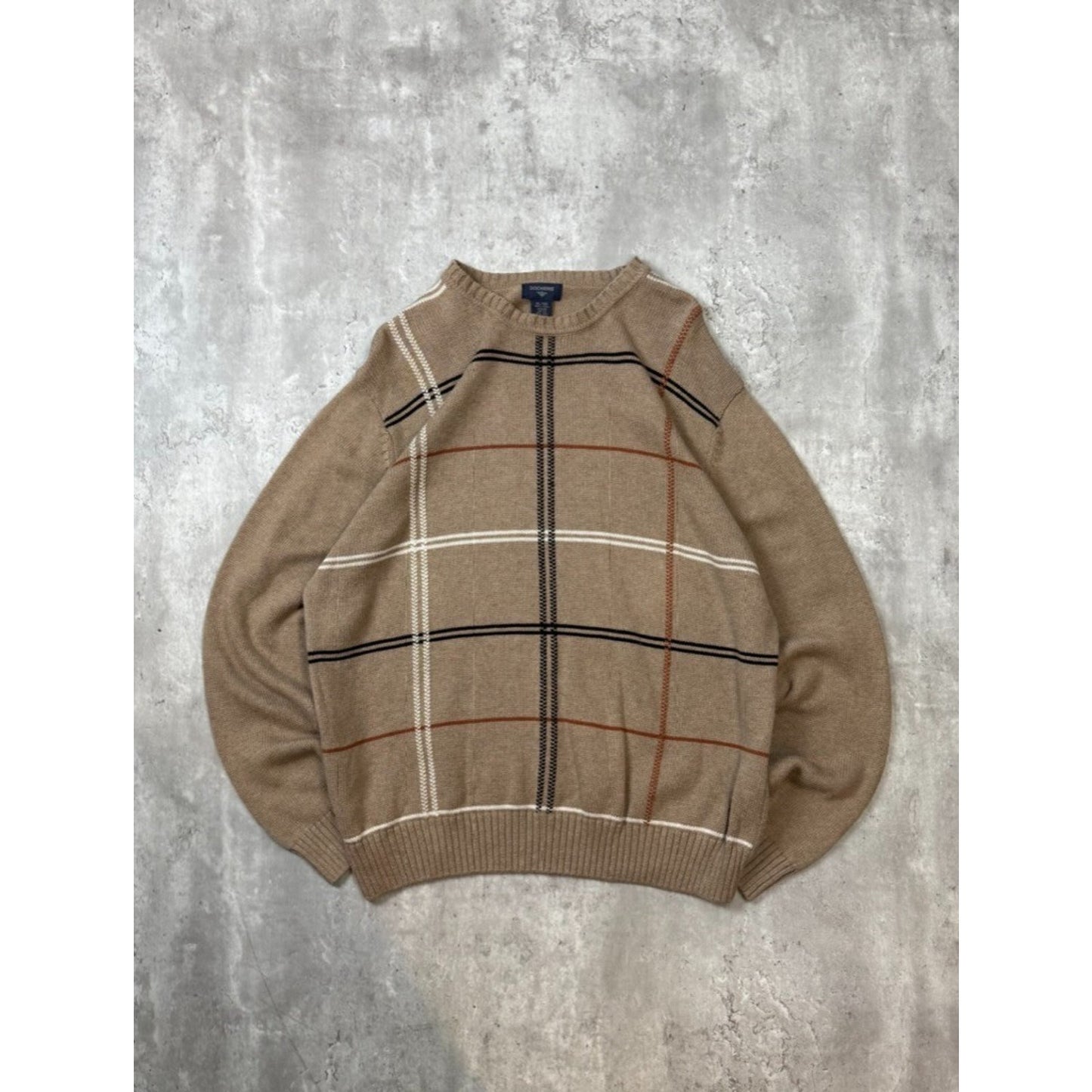 Vintage Dockers Plaid Print Pullover Ribbed Knit Sweater Size XL