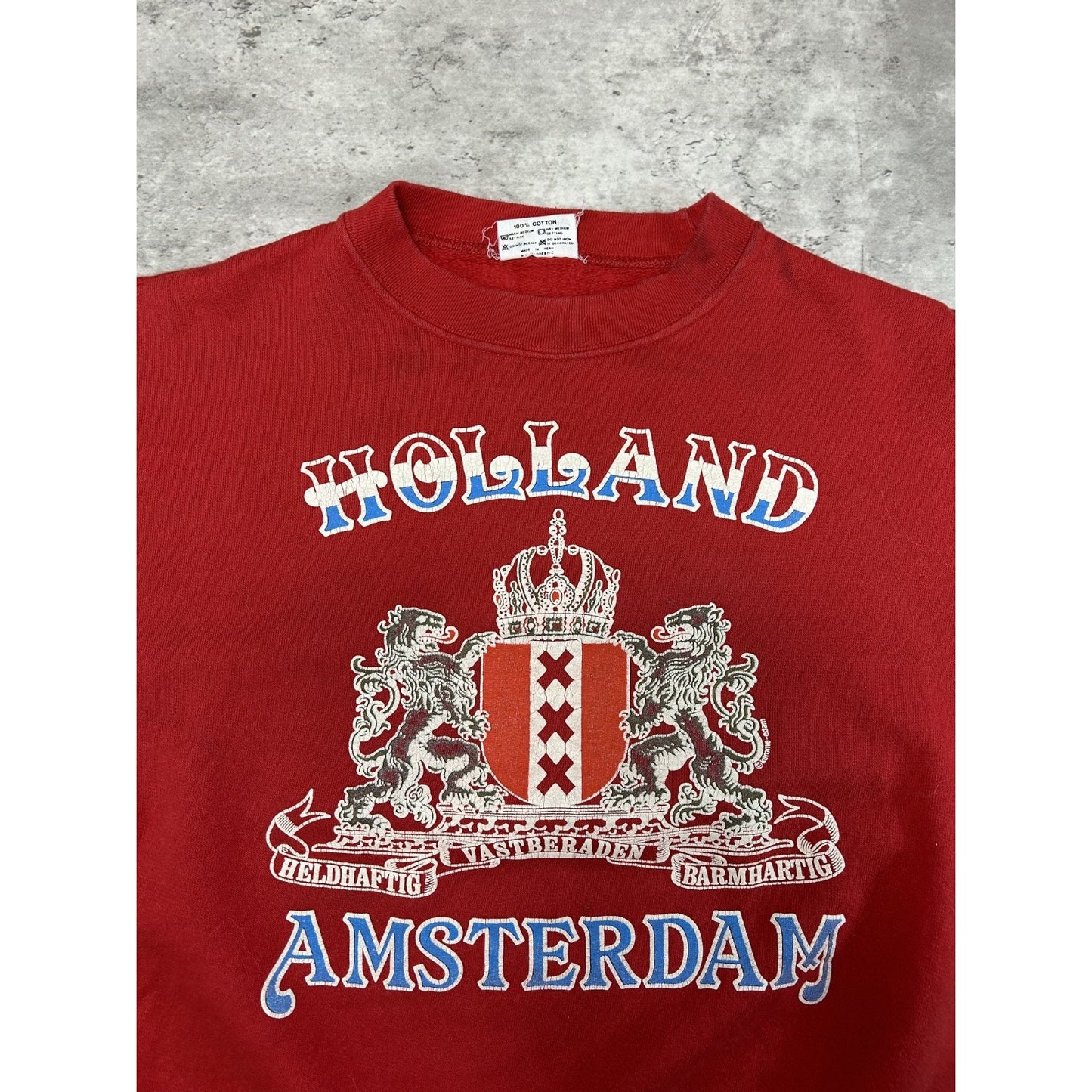 Vintage 80s Holland Amsterdam Graphic Crest Destination Sweatshirt Size Small
