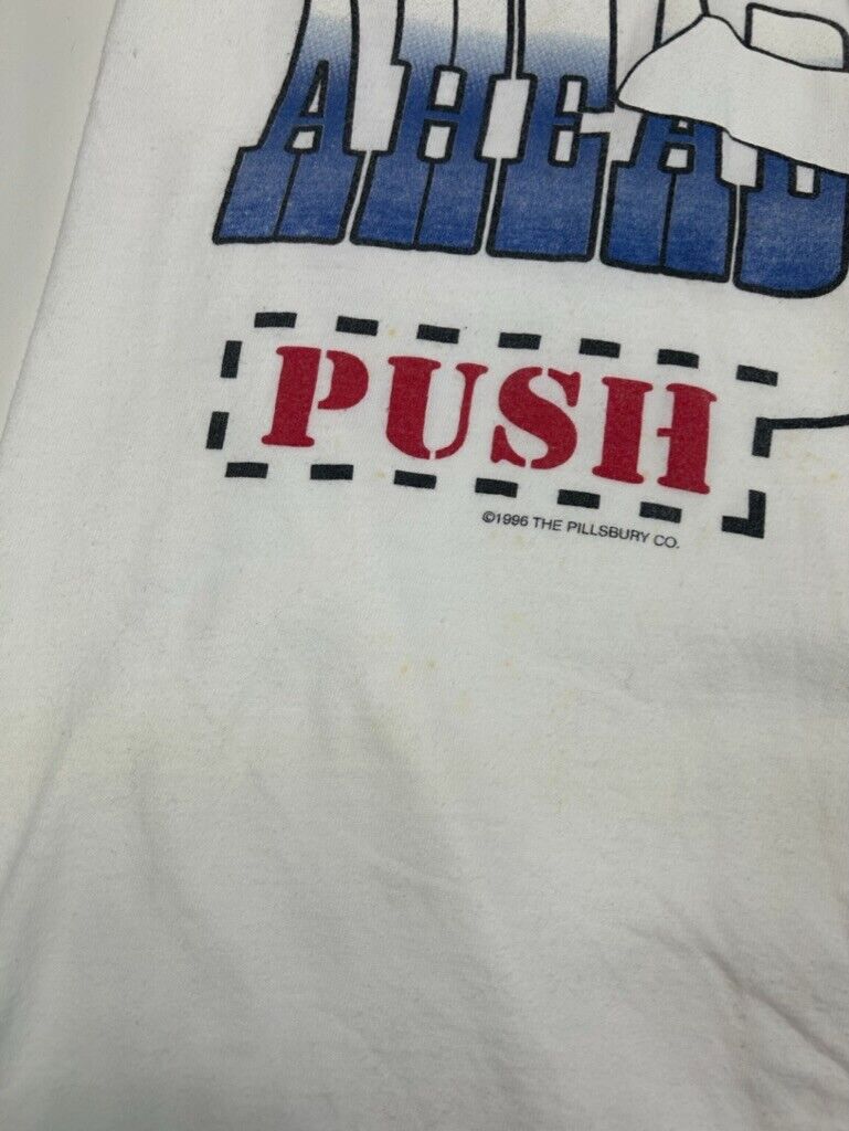 Vintage 1996 Pillsbury Doughboy Go Ahead Push Graphic Spellout T-Shirt Size M