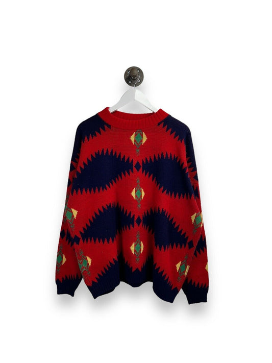 Vintage 90s Abstract Pattern Multicolor Pullover Knit Sweater Size 2XL