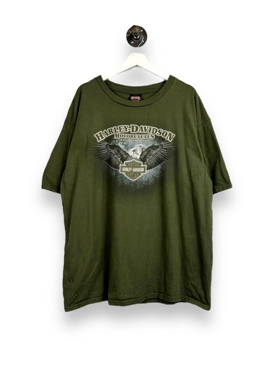 Harley Davidson Motorcycles Spell Out Bald Eagle Graphic T-Shirt Size 2XL Green