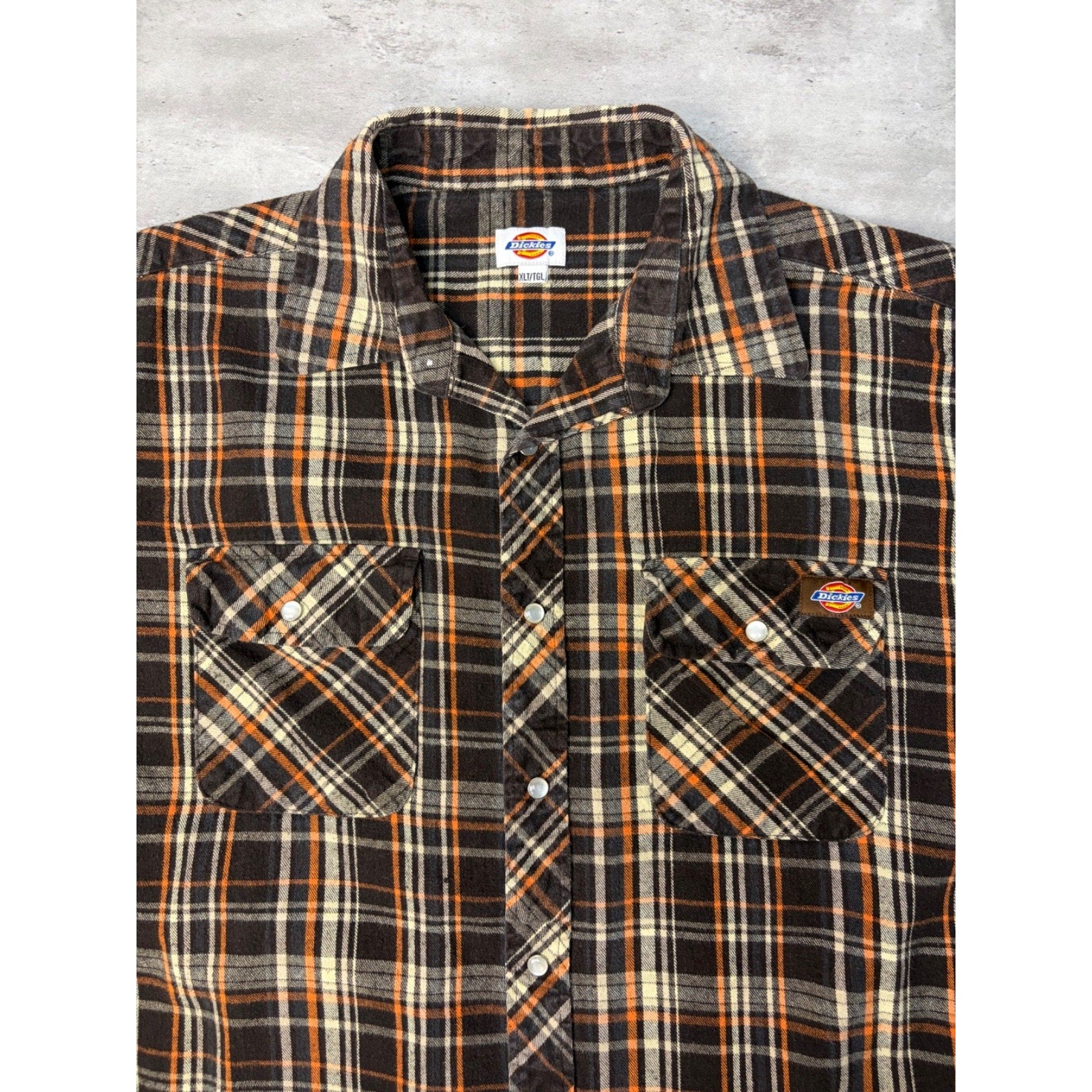 Vintage Dickies Plaid Pearl Snap Long Sleeve Flannel Button Up Shirt Size XLT