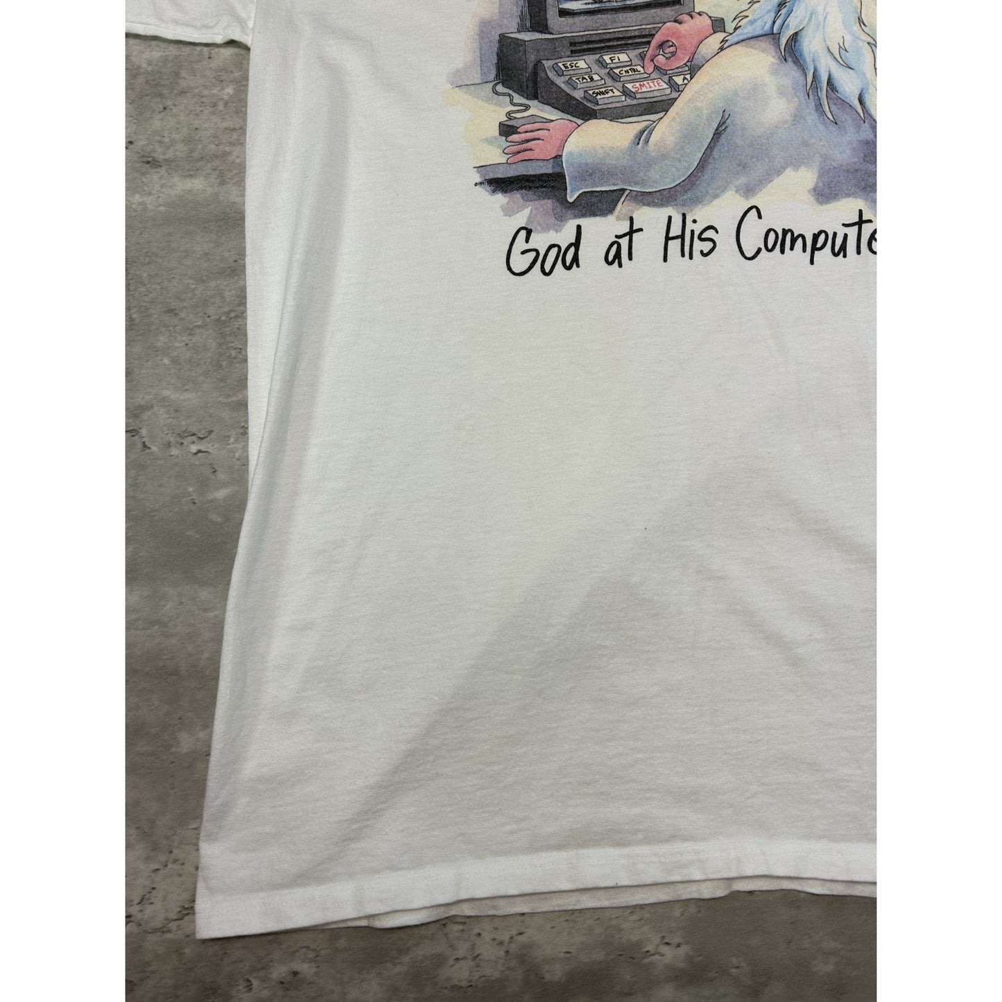 Vintage 90s God At His Computer Comedy Cartoon Graphic T-Shirt Size XL
