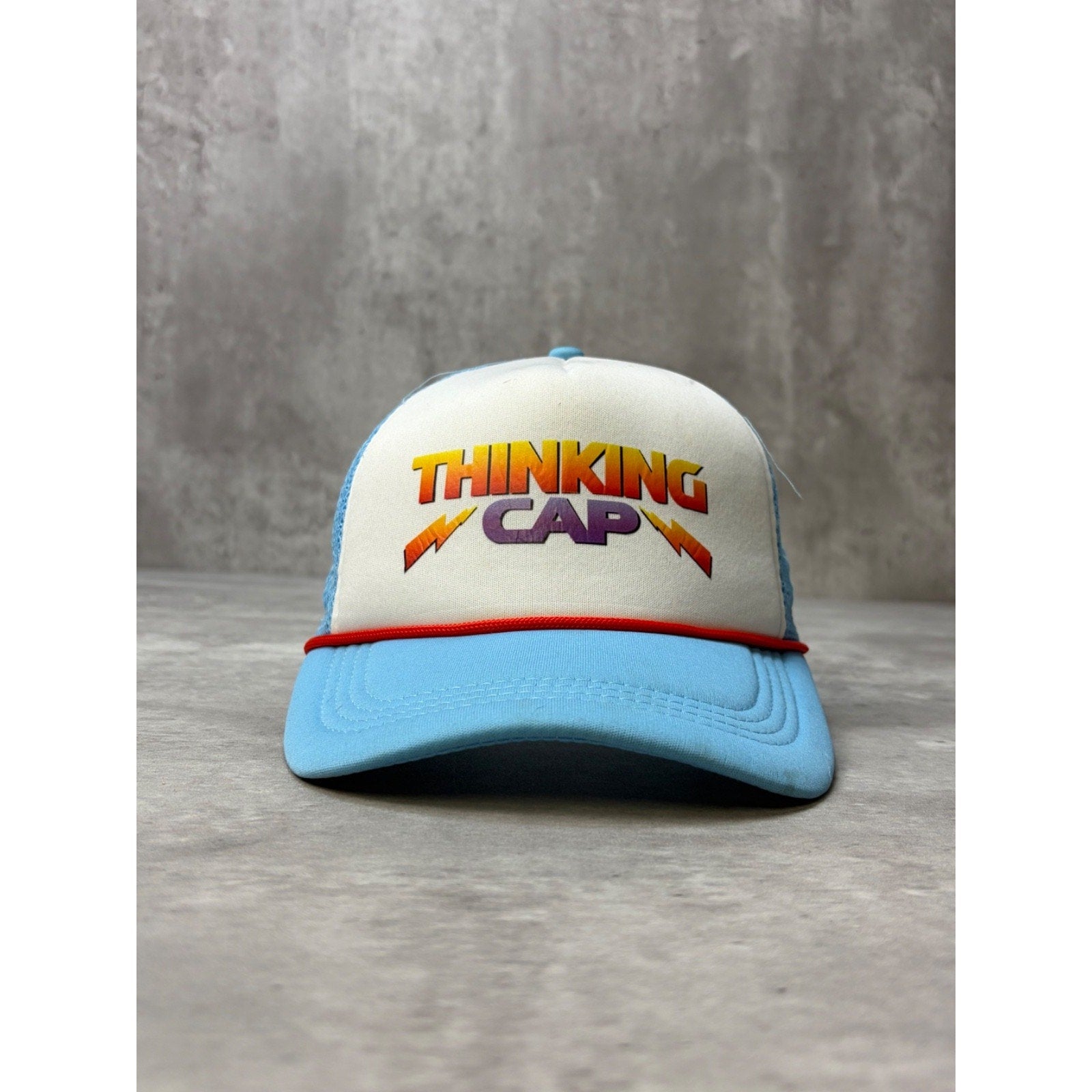 Vintage 80s/90s Thinking Cap Graphic Spellout Trucker Snapback Hat OSFA