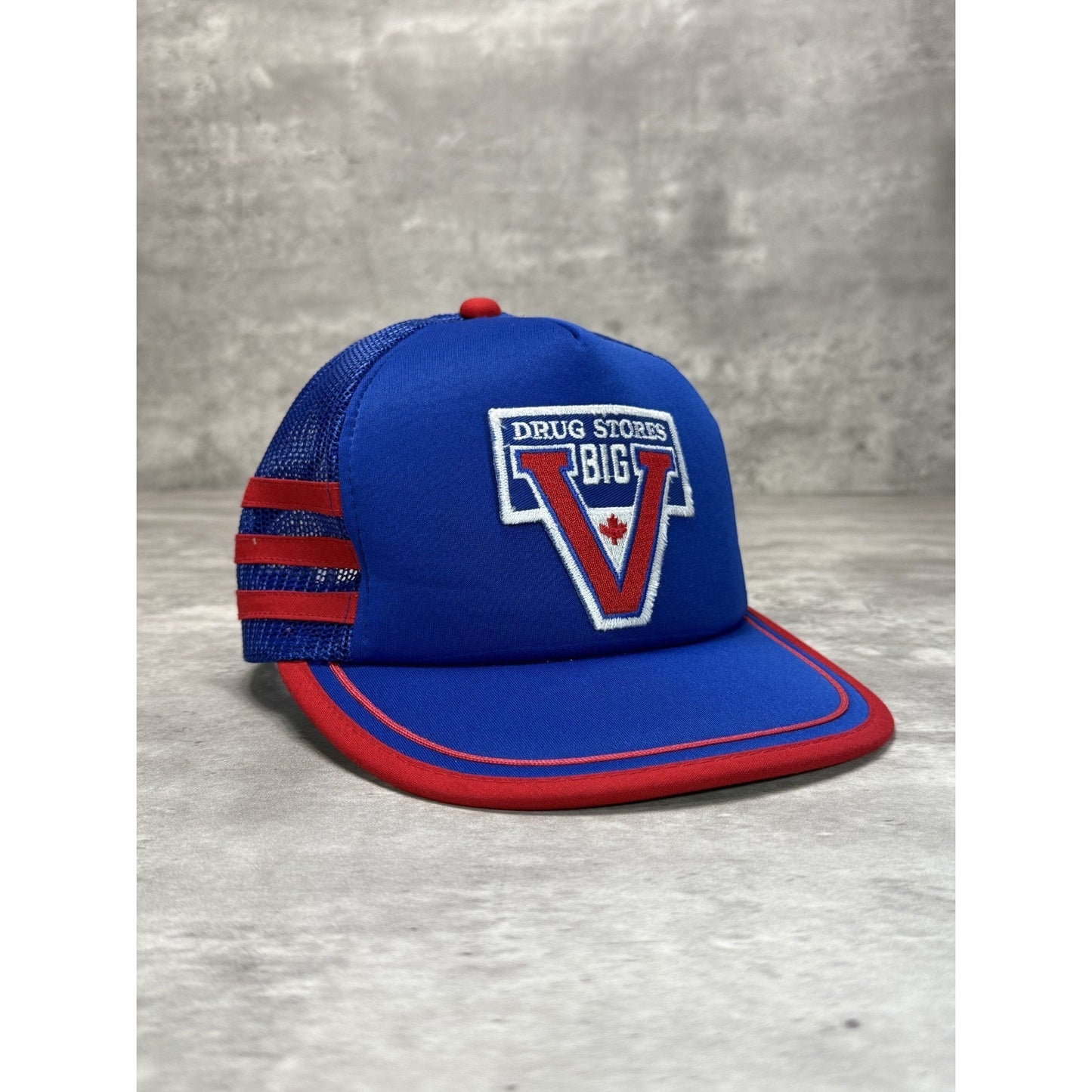 Vintage 80s Drug Stores Big V Embroidered Three Stripe Trucker Snapback Hat OSFA