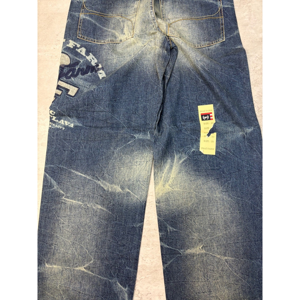 Vintage Womens Y2K Phat Farm Embroidered Logo Dark Wash Faded Denim Pants