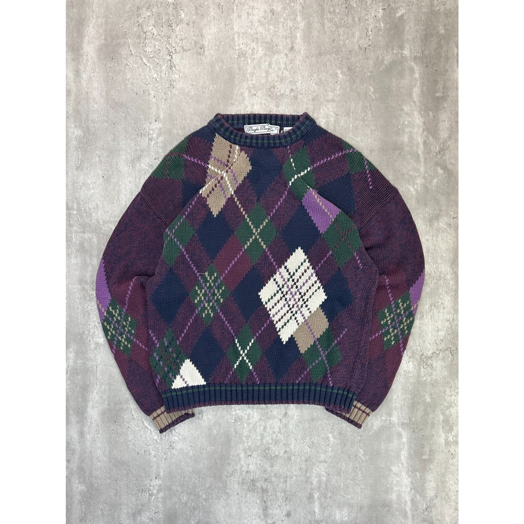 Vintage 90s Bugle Boys Argyle Print Pullover Knit Sweater Size XL