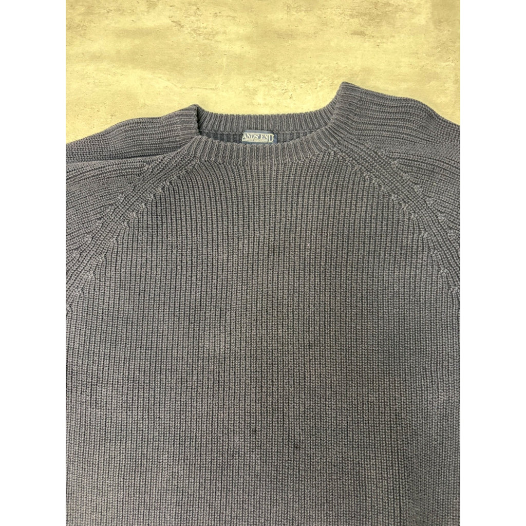 Vintage Lands End Solid Print Ribbed Pullover Knit Sweater Size Large